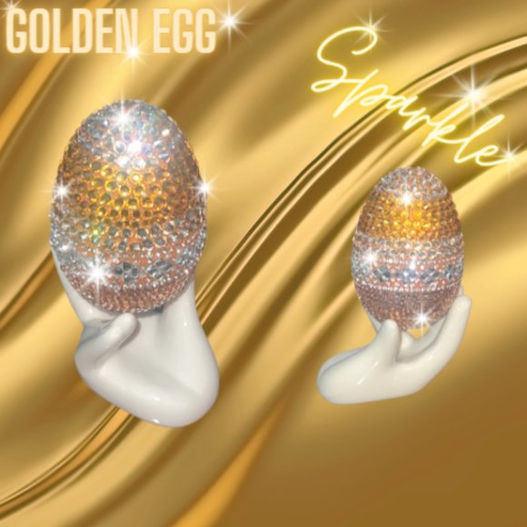 Gold Crystal Rhinestone Luxury Easter Egg W/Ceramic Egg Hand Holder, Easter Gift - Picture 5 of 16